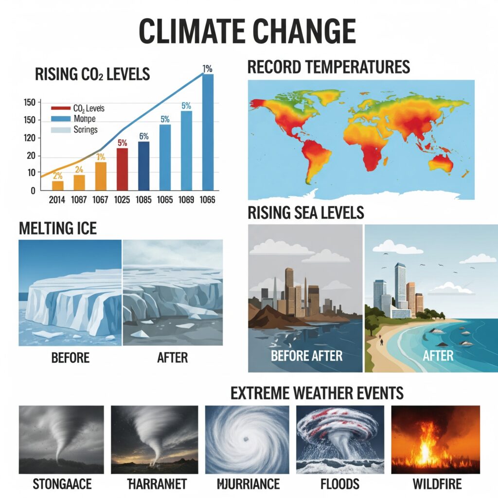 The data is clear: rising CO₂, record temperatures, melting ice, rising seas, and extreme weather.